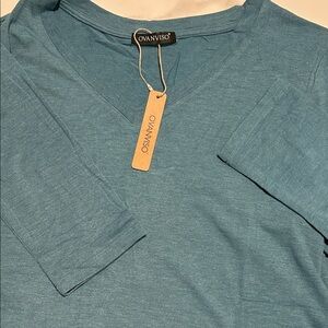 Ovanviso Teal V-Neck Top Size L